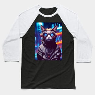 Cool Japanese Techno Cat In Japan Neon City Baseball T-Shirt